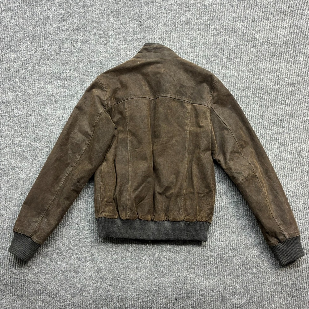 Levis Mens Small Brown Leather Moto Jacket Cafe Racer Distressed Full Zip - Picture 2 of 9